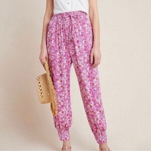 Anthropologie Pink Floral Track Pants